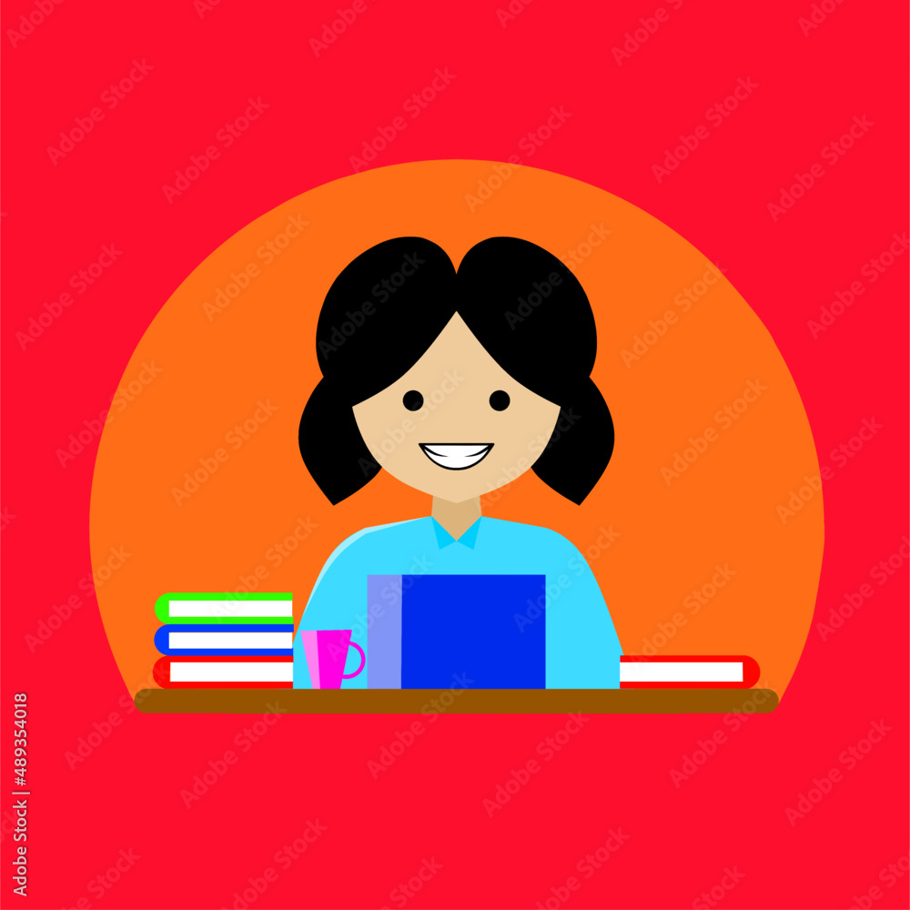 Illustration of woman playing computer at desk
Illustration of woman playing computer at desk