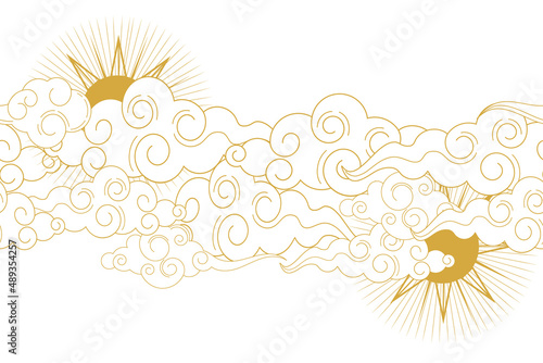 Tibetan or chinese seamless pattern in ancient style.Traditional oriental ornament.Clouds floating in the sky.