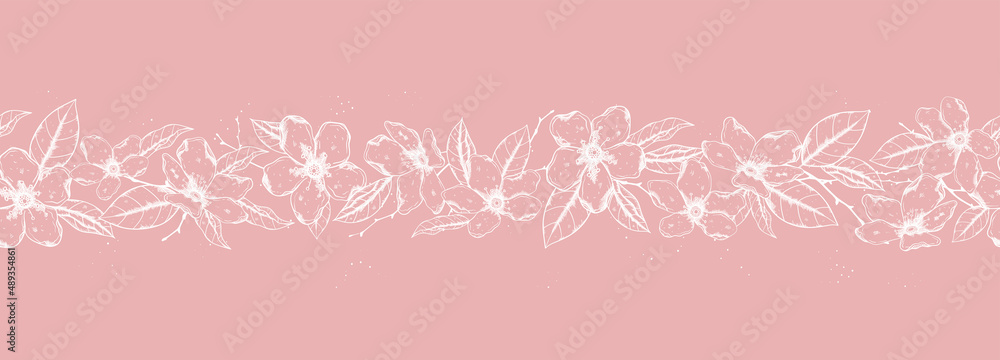 Lovely hand drawn cherry blossoms seamless pattern, sakura background, great for textiles, banners, wallpapers, wrapping - vector design