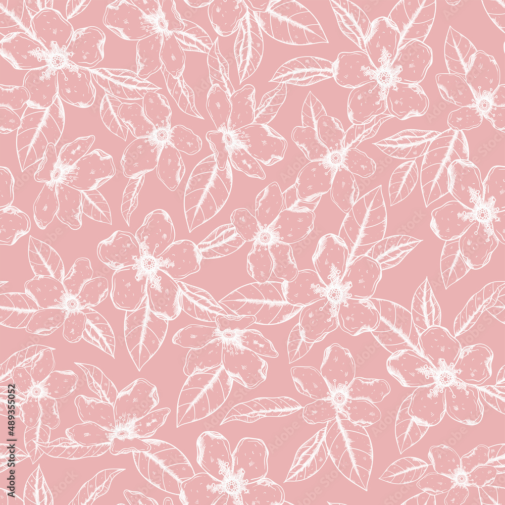 Lovely hand drawn cherry blossoms seamless pattern, sakura background, great for textiles, banners, wallpapers, wrapping - vector design