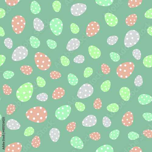 A cute seamless easter pattern, colored and spotted eggs on blue background pattern, pastel Easter egg background