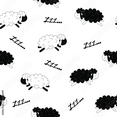 Black and white sheep pattern, jumping lambs making sleeping sound 