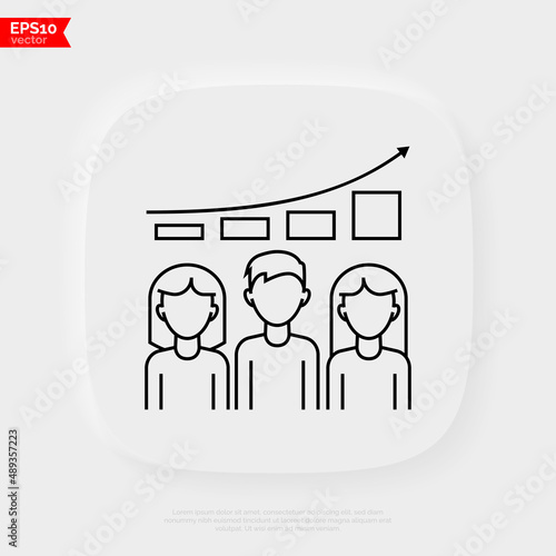 Overpopulation, graph of population growth thin line icon. Increasing poverty, problem overconsumption. Vector illustration.