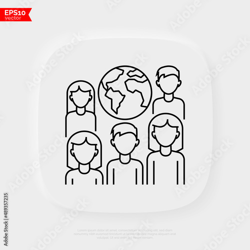 Human overpopulation thin line icon. People around the planet. Overcrowding. Ecological problem. Vector illustration.