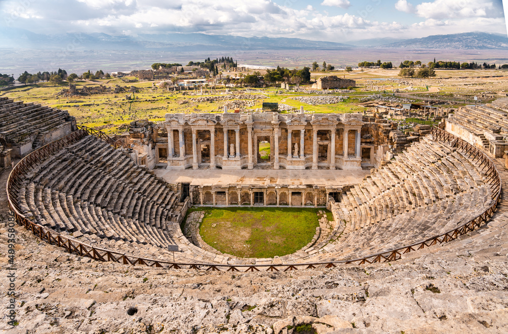 Morning in Hierapolis ancient amphitheater in Pamukkale