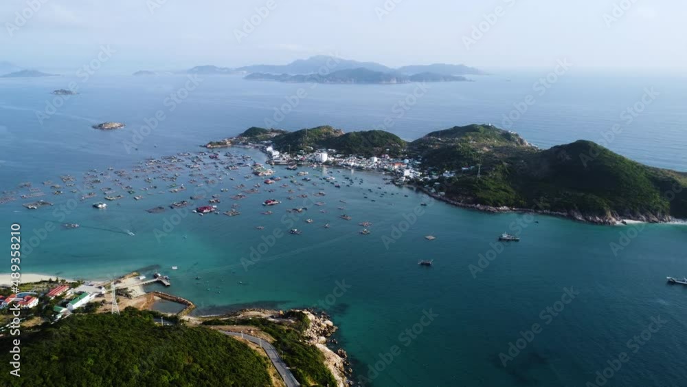 Aerial seascape of Binh Hung island Vietnam, tropical coastline ocean archipelago. Drone fly above Nui Chua National Park tourist travel destination Aerial seascape of Binh Hung island Vietnam, tropical coastline ocean archipelago. Drone fly above Nui Chua National Park tourist travel destination