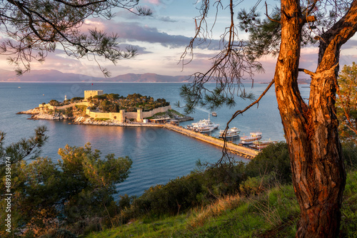 Fototapeta Naklejka Na Ścianę i Meble -  Ancient castle on Pigeon Island in Kusadasi Turkey