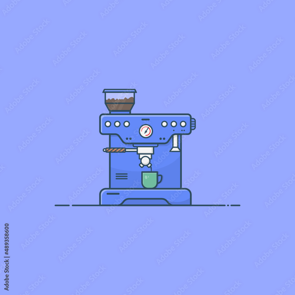Coffee maker with glass of coffee and milk capacity isolated. Coffee machine for office or home. Vector illustration. Coffee maker with glass of coffee and milk capacity isolated. Coffee machine for office or home. Vector illustration.