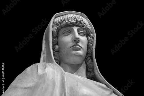 Vesta roman goddess of the hearth, home, and family in Roman religion. Antique bust isolated on a black background with clipping path photo