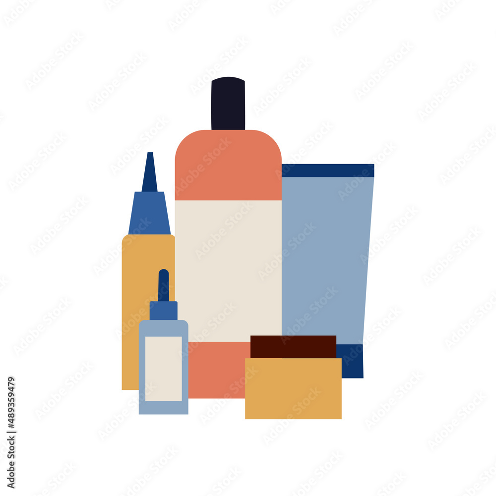 Hair care products. Selfcare. Supplies for hair. Simple vector shampoo bottles. Hair care products. Selfcare. Supplies for hair. Simple vector shampoo bottles.