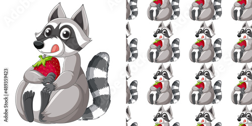 Seamless design of raccoon on white background