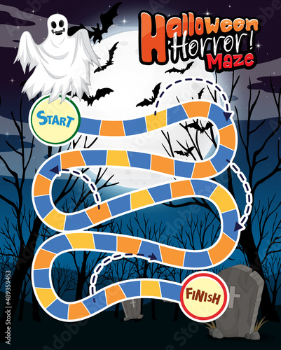 Snake and ladders game template in Halloween theme
