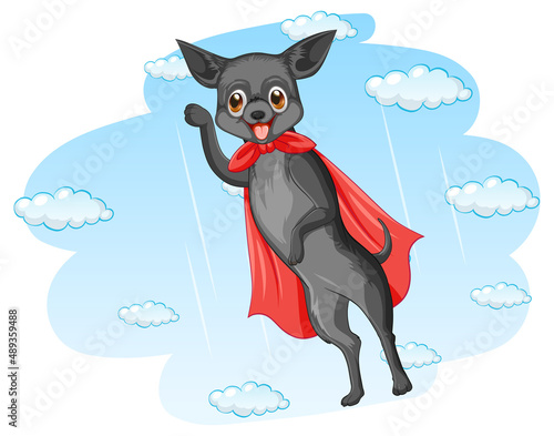 A dog superhero on sky background