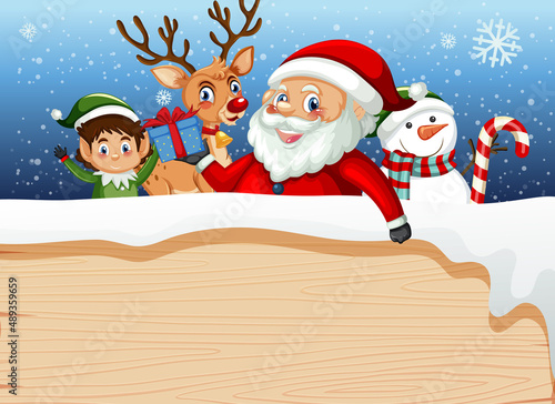 Empty banner in Christmas theme with Santa Claus and friends