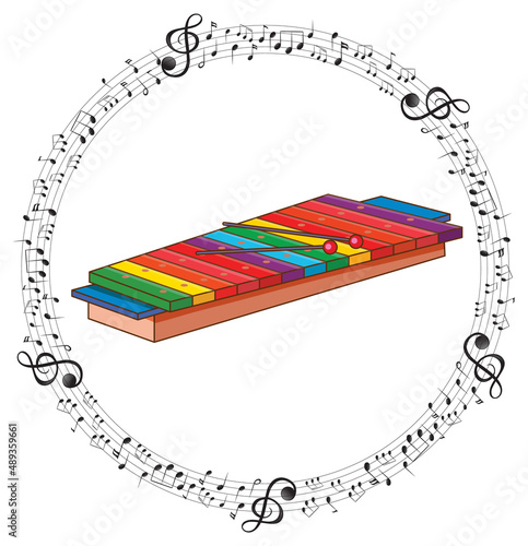 A xylophone with musical notes on white background