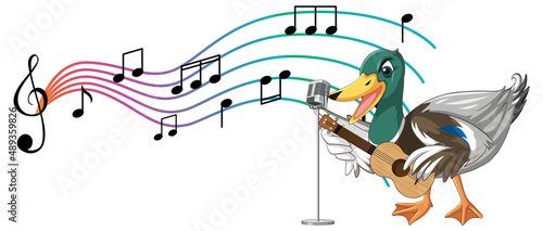 The duck play guitar, ukulele with music note