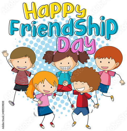 Happy Friendship Day with children doodle characters