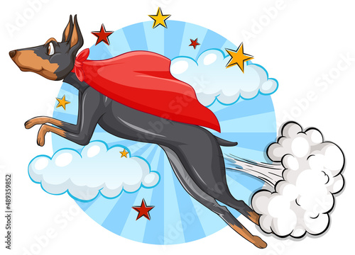 A dog superhero on sky background