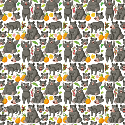 Funny bear on white background seamless