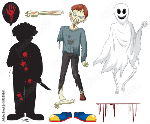 Set of halloween characters on white background