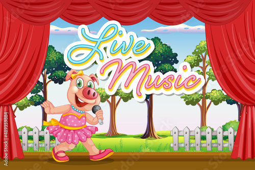 Little pig performing singing on stage