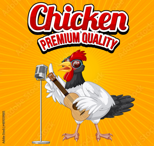 Chicken premium quality banner with chicken cartoon character