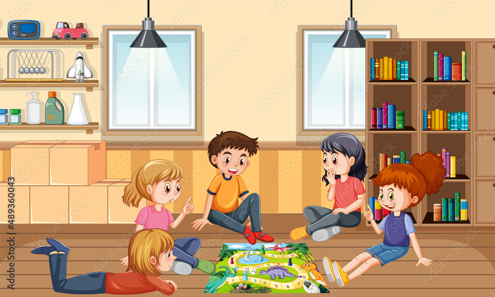 Children playing boardgame in the room Children playing boardgame in the room