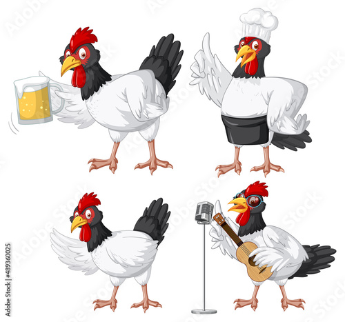 Different chickens cartoon characters