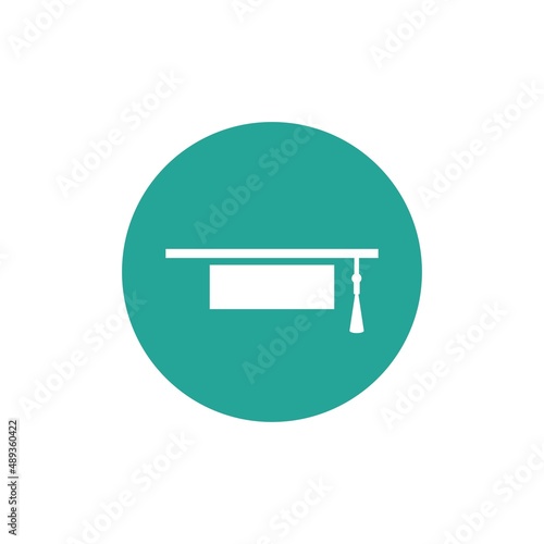 Graduation cap or mortar board icon with yellow tassel. Flat illustration isolated on white background.