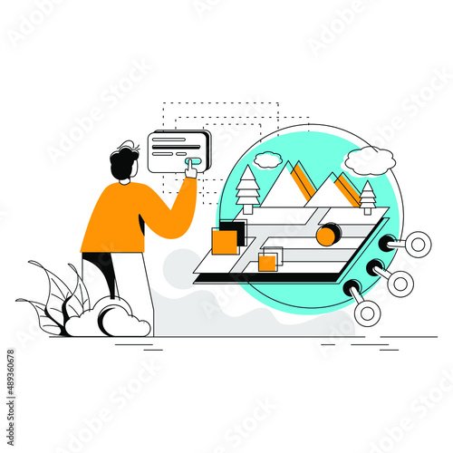 Digital World Flat Illustration NFT concept, color green, yellow, black, minimal modern line style, can be used for landing page, web, UI, banner, template, background, web development