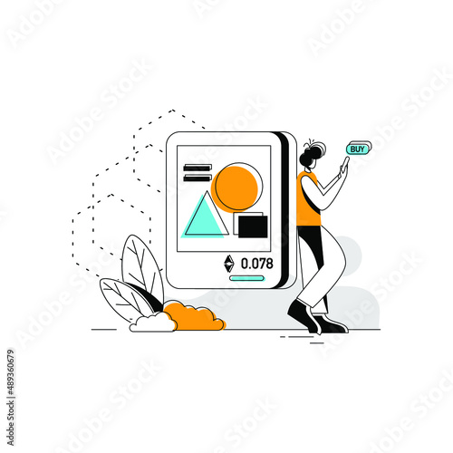 Buy NFT Art Flat Illustration concept, color green, yellow, black, minimal modern line style, can be used for landing page, web, UI, banner, template, background, web development
