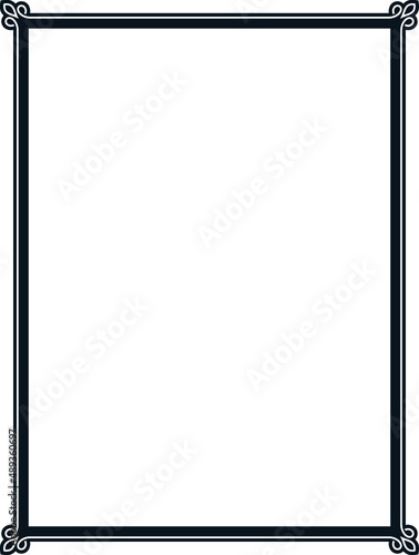 Vector black border frame. Background or book page. Simple rectangular billboard, poster, plaque, signboard, sticker, or label 