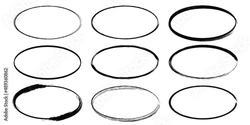 Oval frames. Hand drawn grunge round doodle ring. Stock vector Stamp emblem illustration isolater on white background.