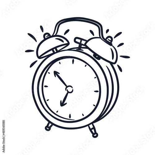 Hand drawn classic ringing alarm clock line art