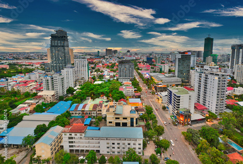 Phnom Penh city center view from a rooftop