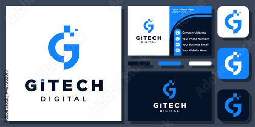 Initial Letter G Digital Technology Connection Modern Monogram Vector Logo Design with Business Card