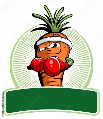 Cartoon style carrot fighter character with the boxing gloves.