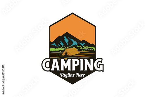 Hexagon Vintage Outdoor Summer Camp Emblem for Shirts Stamps Stickers Logo and Labels Design Vector