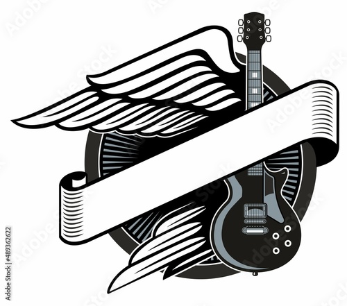 Flying electric guitar vector image. Realistic guitar image with the wings, vector logo design concept.