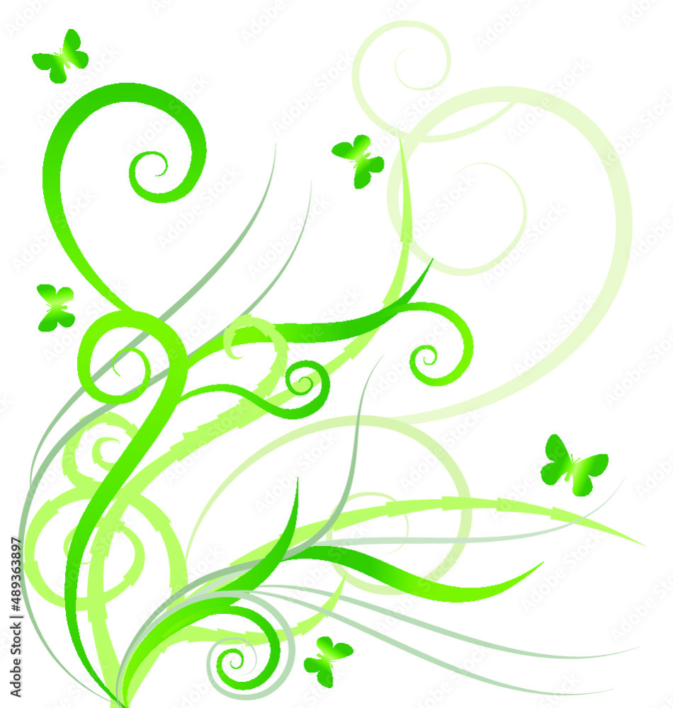 abstract green floral background with butterflies abstract green floral background with butterflies