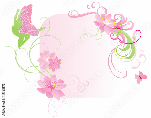 pink fairy and flowers vector