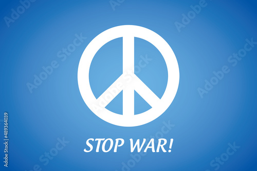 white peace symbol on blue background stop war