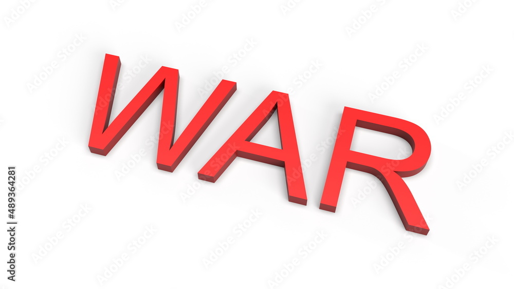3d rendering illustration of war word lettering in red on white 3d rendering illustration of war word lettering in red on white