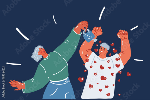 Cartoon vector illustration of Woman give a lot of love for man.