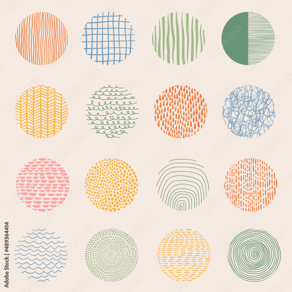 Collection colorful texture with variety abstract shapes. Hand drawn doodle shapes. Round abstract backgrounds with drops, lines, spots, curves, strokes, stripes. For posters, social media icons. Collection colorful texture with variety abstract shapes. Hand drawn doodle shapes. Round abstract backgrounds with drops, lines, spots, curves, strokes, stripes. For posters, social media icons.