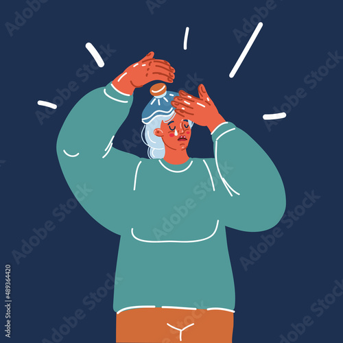 Cartoon vector illustration of Headache. Woman having headache, migraine.