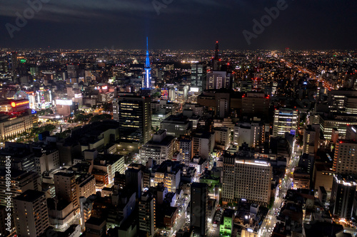 空撮　ヘリ　名古屋　都市　航空写真　夜景