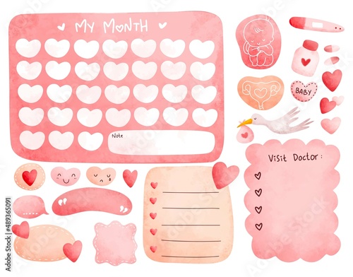 Water color style Pregnant program planner Vector illustration