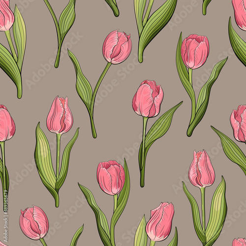 floral seamless pattern with tulips flowers