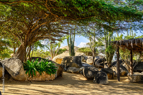 A park on the Caribbean island of Aruba at the Casibari Rock Formations photo